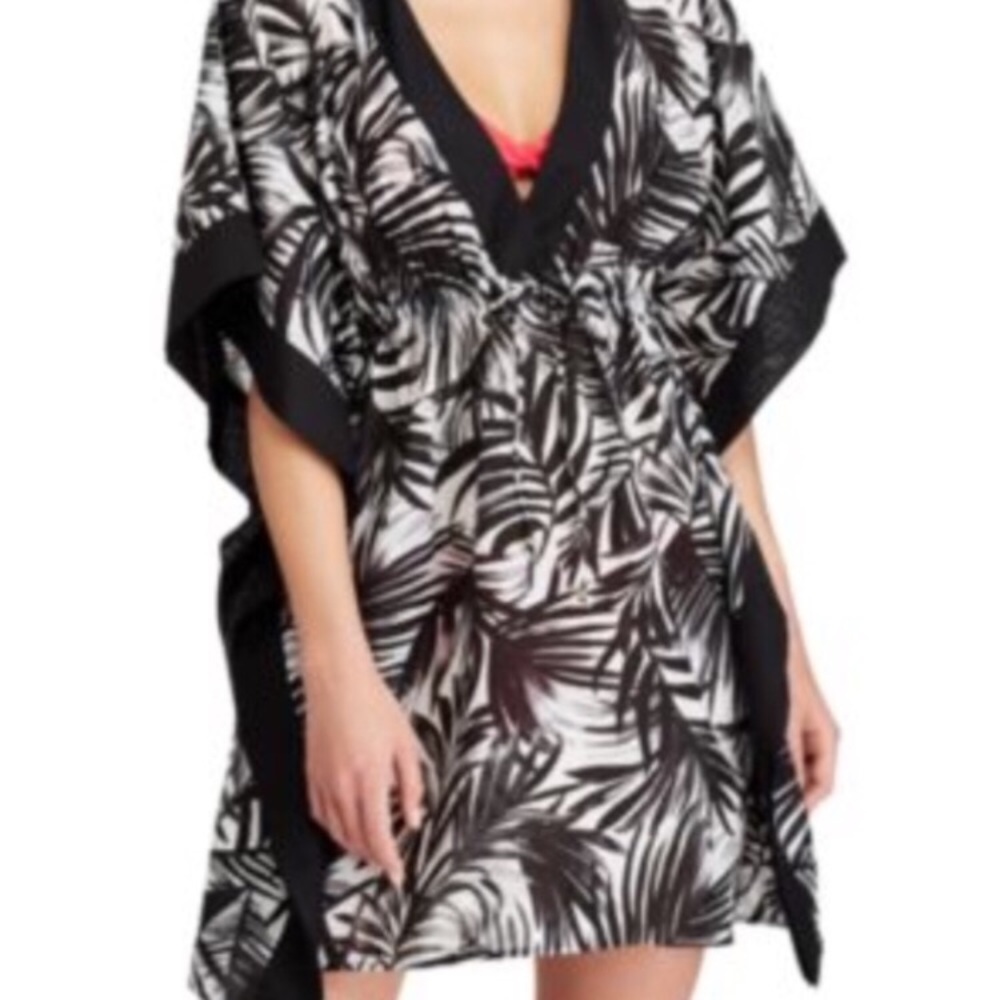 NWT Lauren Ralph Lauren Black/White Palms Print Swim Coverup Tunic